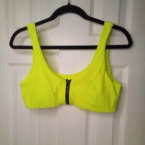 Lizaful Bikini Top Women 8 Swim Zipper Padded Neon Yellow